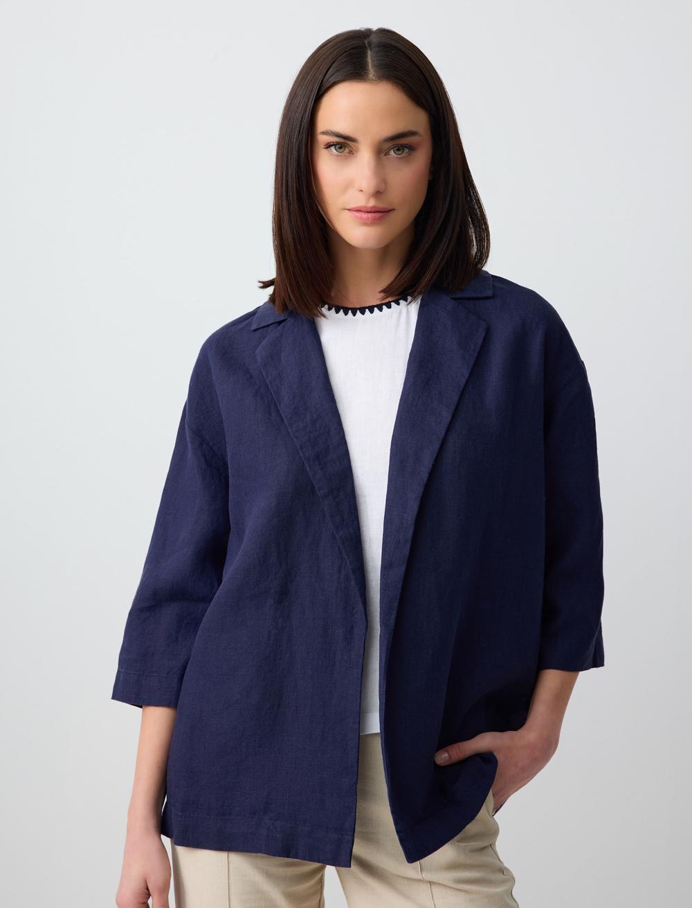 Straight Cut Long Sleeve Linen Jacket