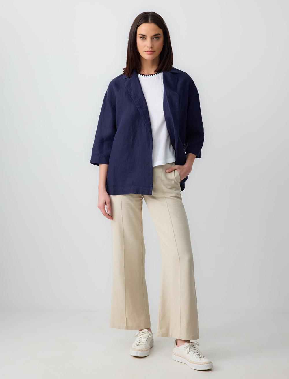 Straight Cut Long Sleeve Linen Jacket