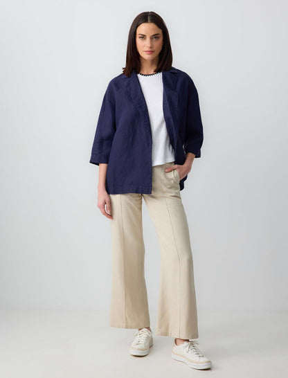 Straight Cut Long Sleeve Linen Jacket