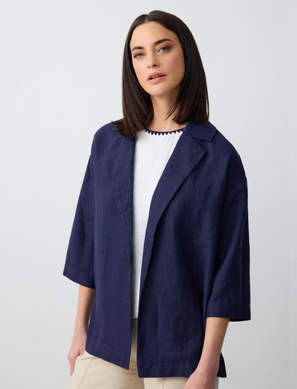 Straight Cut Long Sleeve Linen Jacket