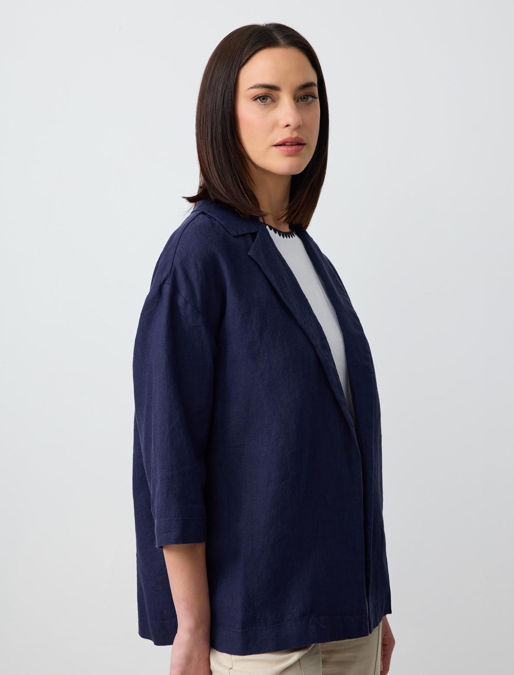 Straight Cut Long Sleeve Linen Jacket