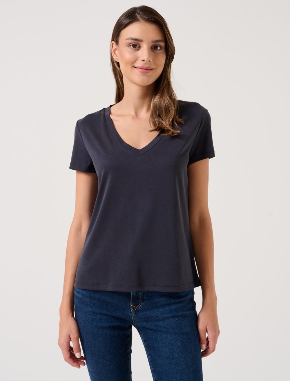 Straight Fit V-Neck Short Sleeved Basic T-Shirt - 22K09AMAZING