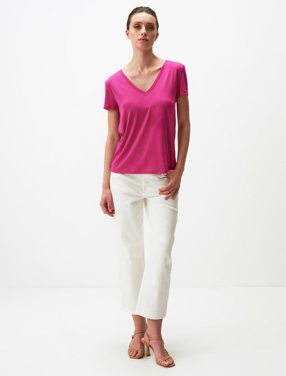 Straight Fit V-Neck Short Sleeved Basic T-Shirt