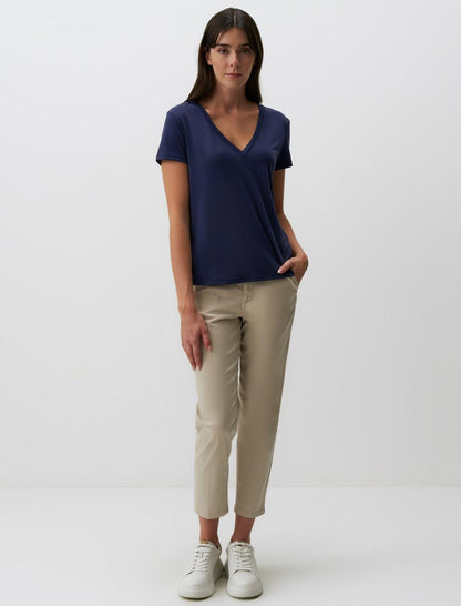 Straight Fit V-Neck Short Sleeved Basic T-Shirt