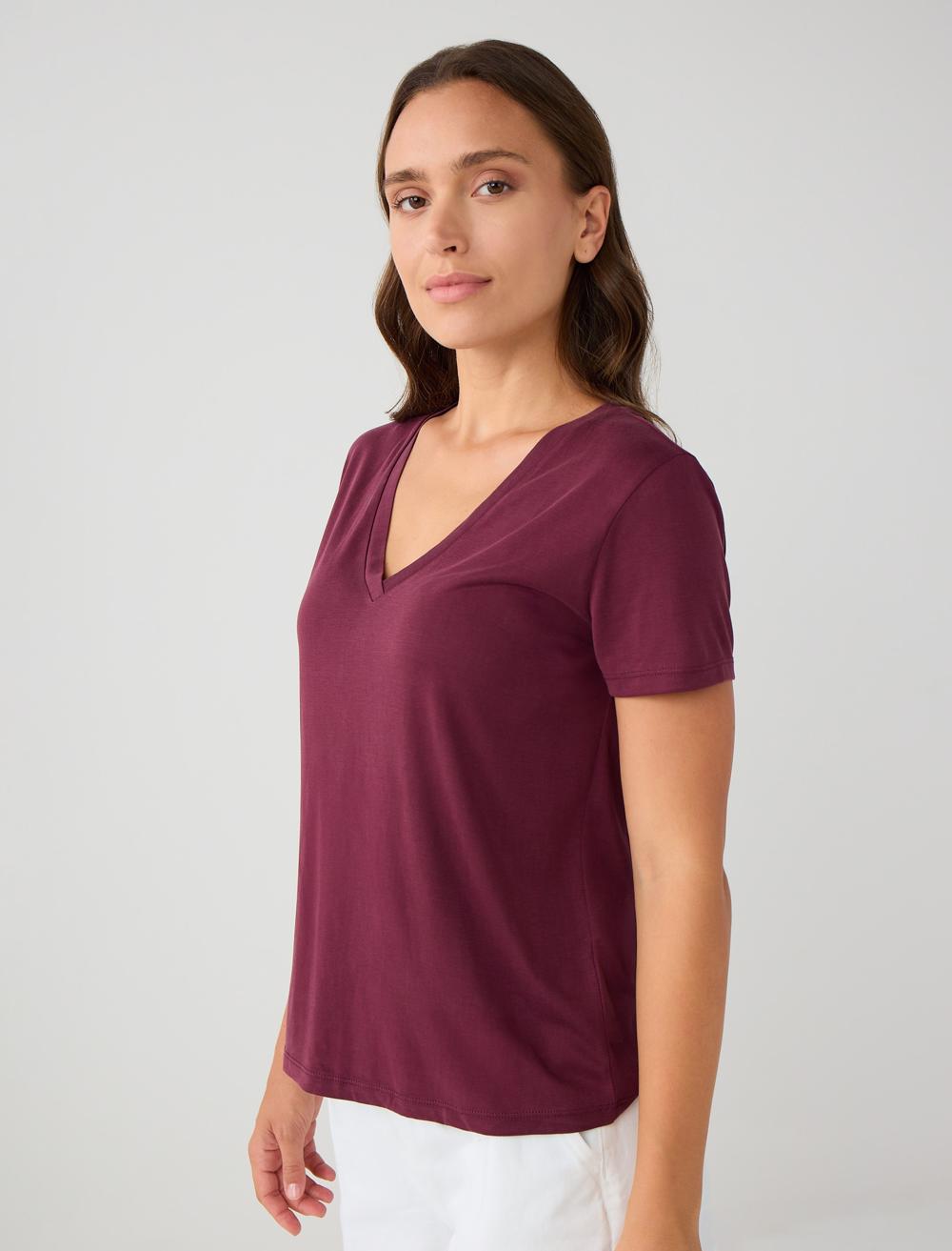 Straight Fit V-Neck Short Sleeved Basic T-Shirt