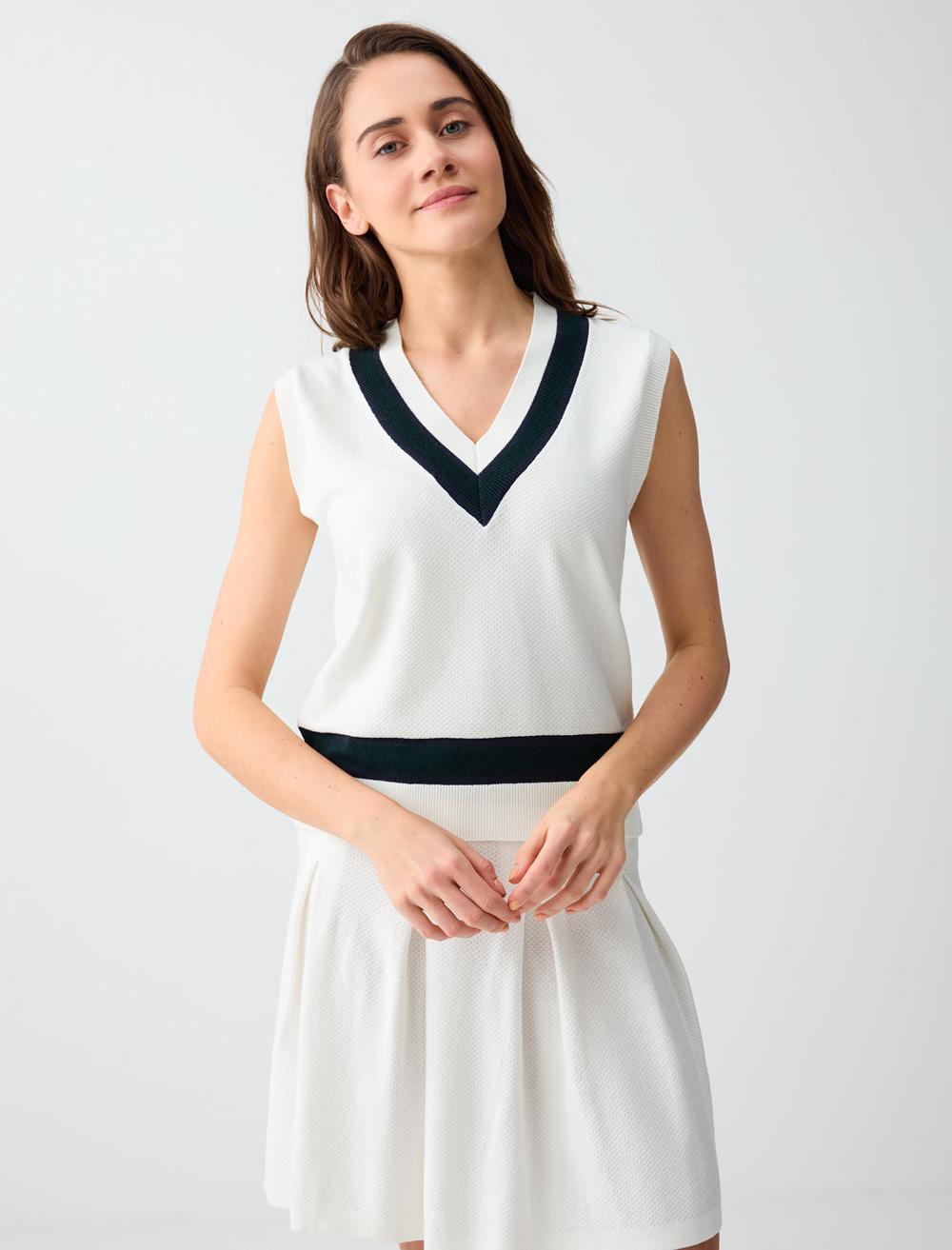 Sl V-neck Sweater - Kirik Beyaz