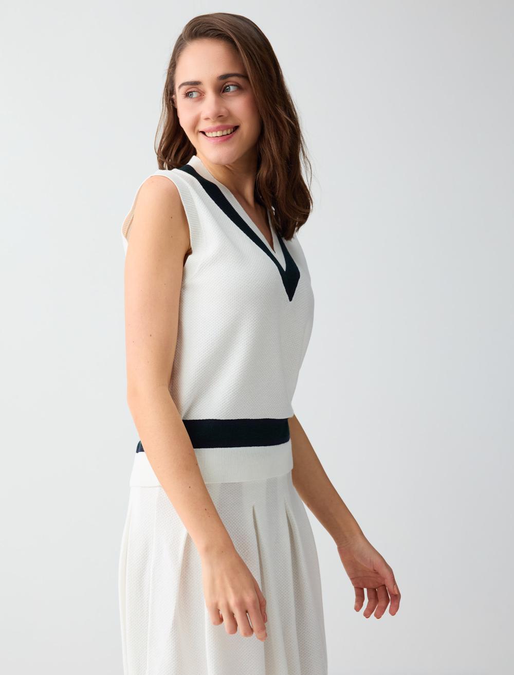 Sl V-neck Sweater - Kirik Beyaz