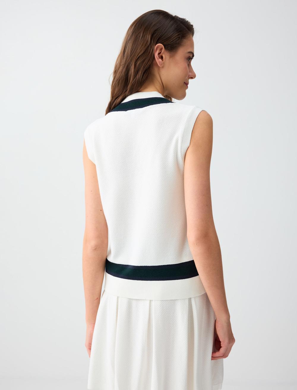 Sl V-neck Sweater - Kirik Beyaz