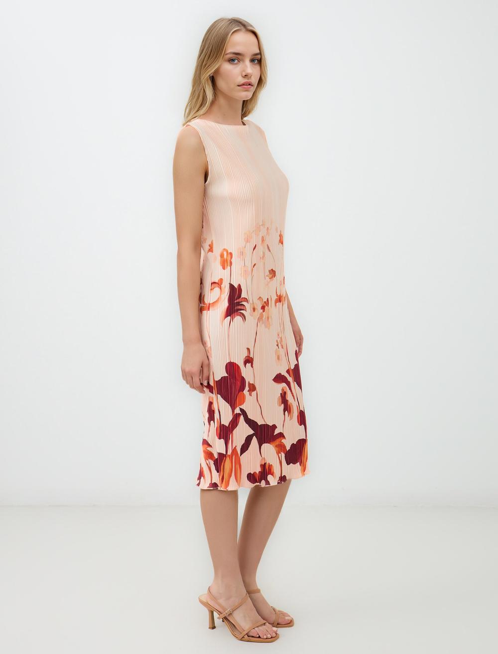 Crew Neck Sleeveless-Sleeve Dress - Salmon - 5SW064275611