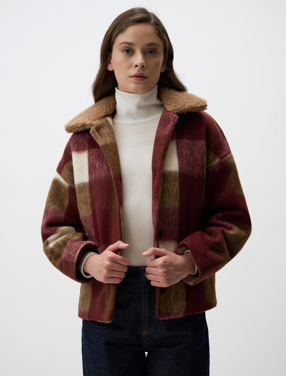 Plaid Patterned Long Sleeve Cashmere Jacket