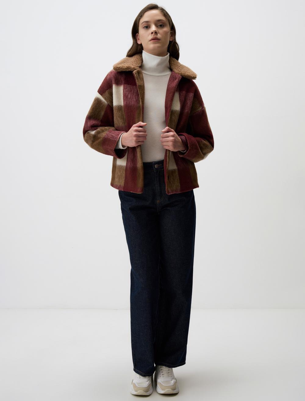 Plaid Patterned Long Sleeve Cashmere Jacket