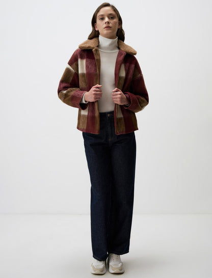 Plaid Patterned Long Sleeve Cashmere Jacket