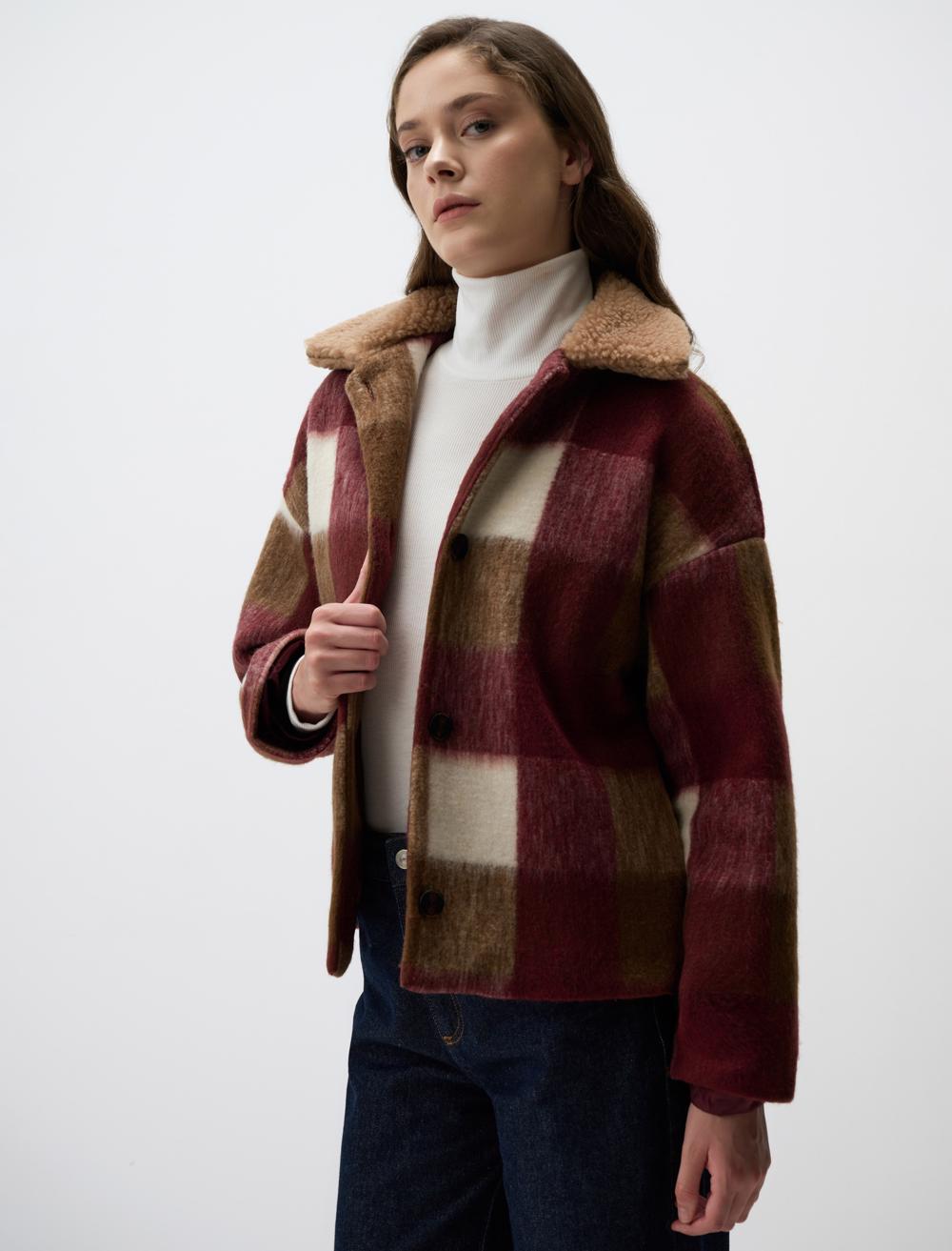 Plaid Patterned Long Sleeve Cashmere Jacket
