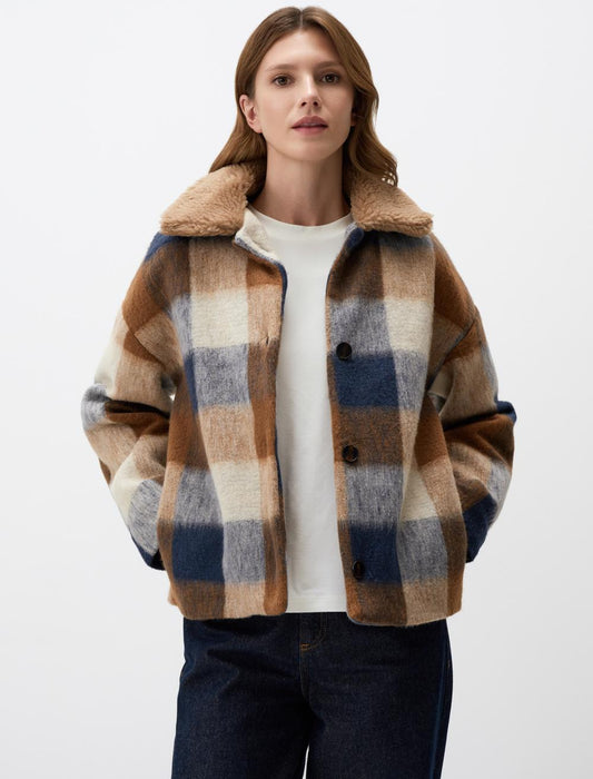 Plaid Patterned Long Sleeve Cashmere Jacket