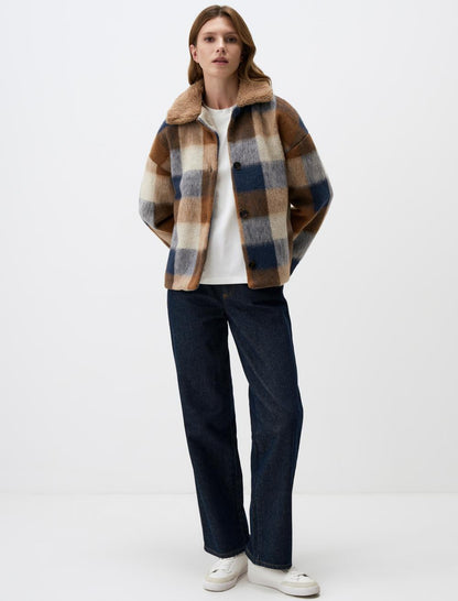 Plaid Patterned Long Sleeve Cashmere Jacket