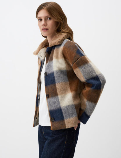 Plaid Patterned Long Sleeve Cashmere Jacket