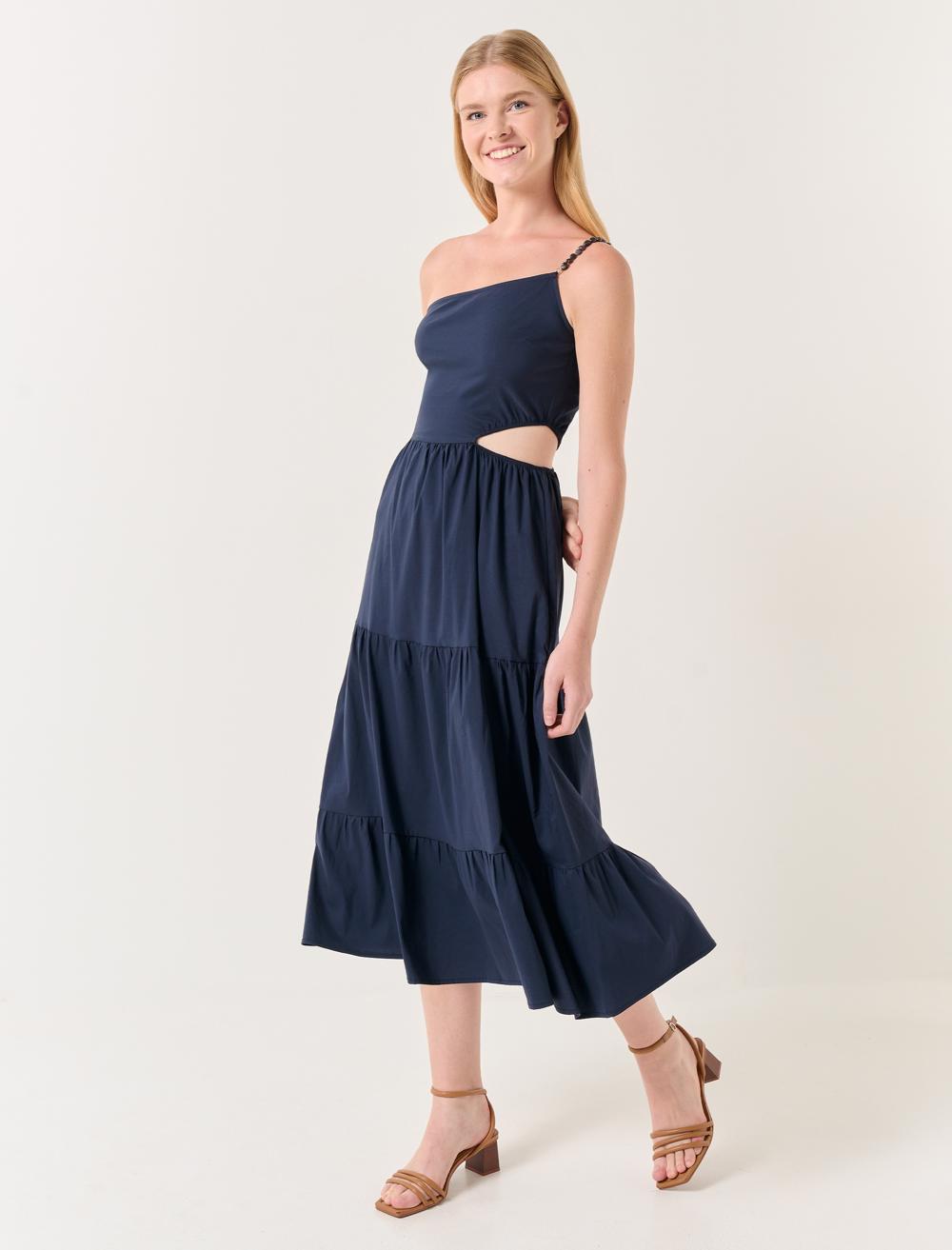 One Shoulder Asymmetric Midi Dress - 23SE030088