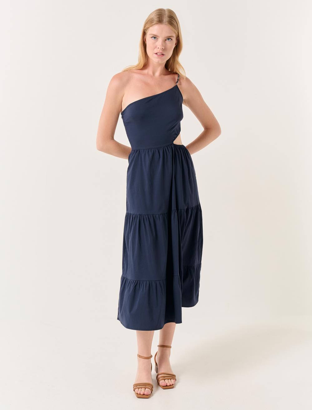 One Shoulder Asymmetric Midi Dress - 23SE030088