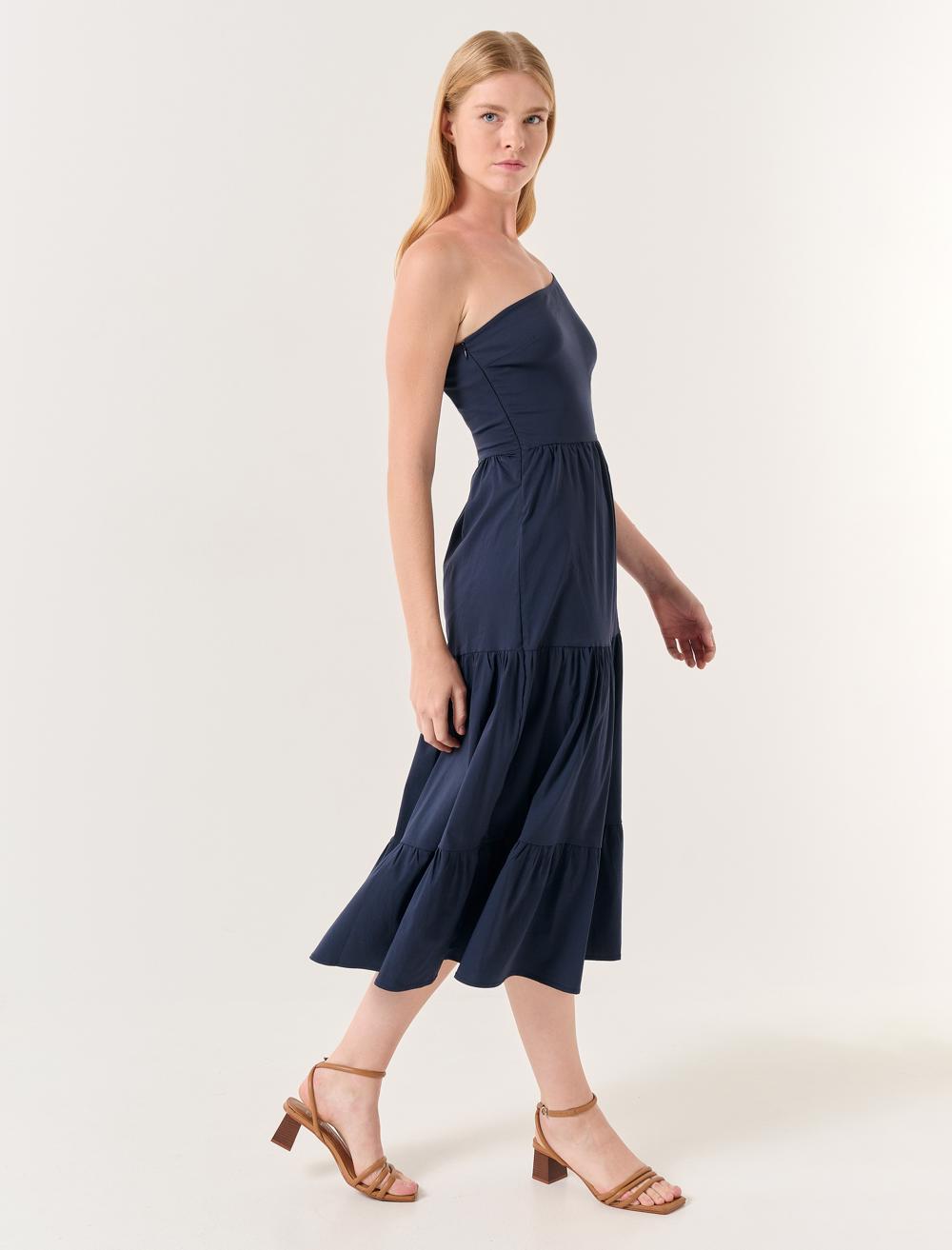 One Shoulder Asymmetric Midi Dress - 23SE030088