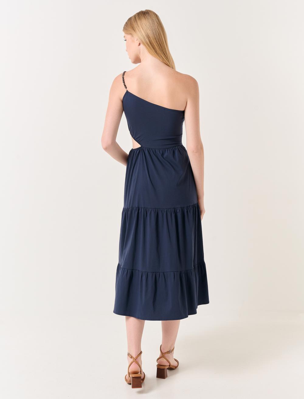 One Shoulder Asymmetric Midi Dress - 23SE030088