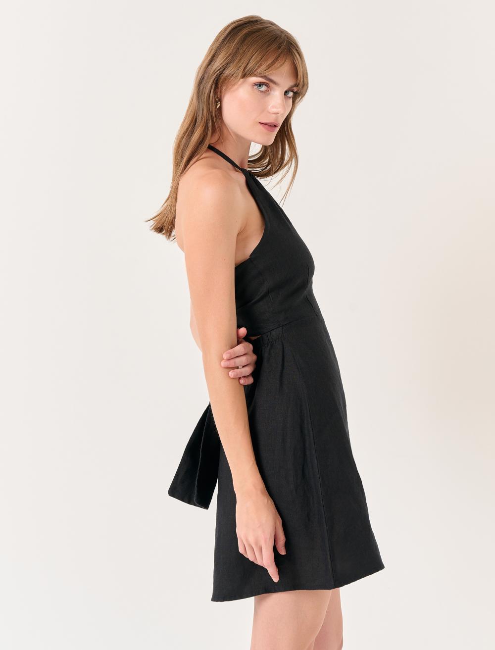 Halter Neck Back Detailed Linen Dress - 23SE140023