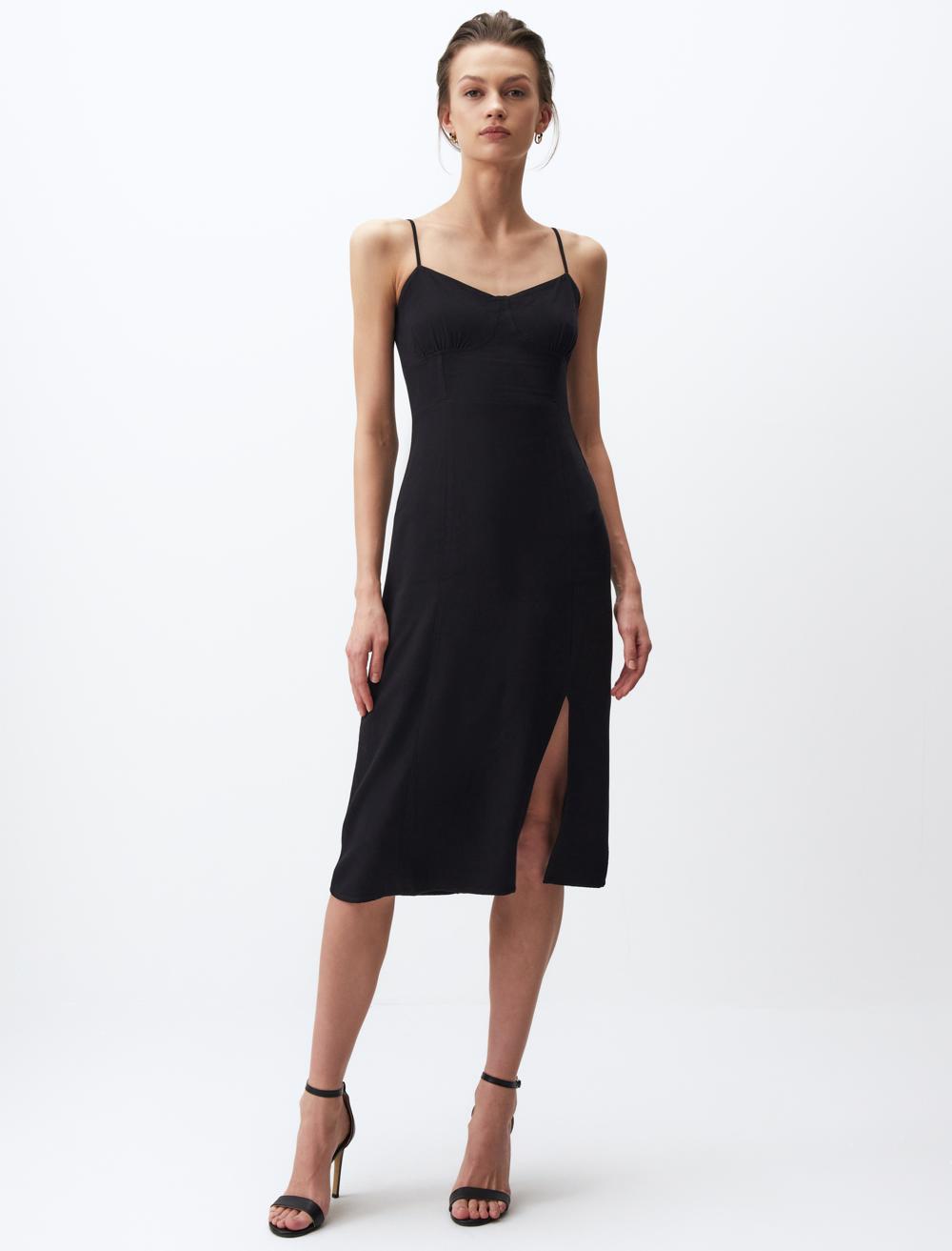 Midi Dress with Straps and Flat Slits - 24SE022039