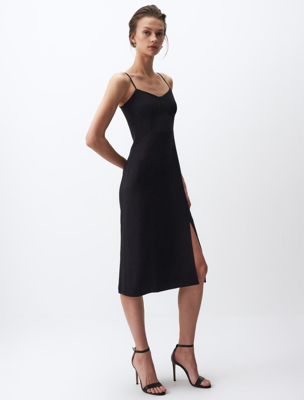 Midi Dress with Straps and Flat Slits - 24SE022039