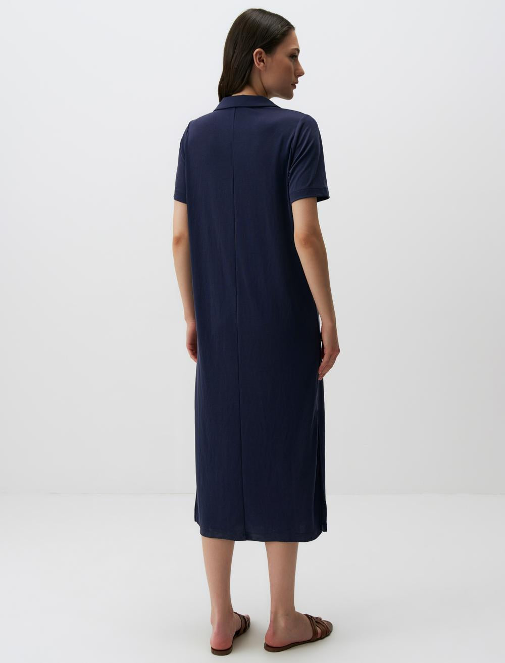 Short Sleeve Basic Midi Dress with Slits - 24SE044001