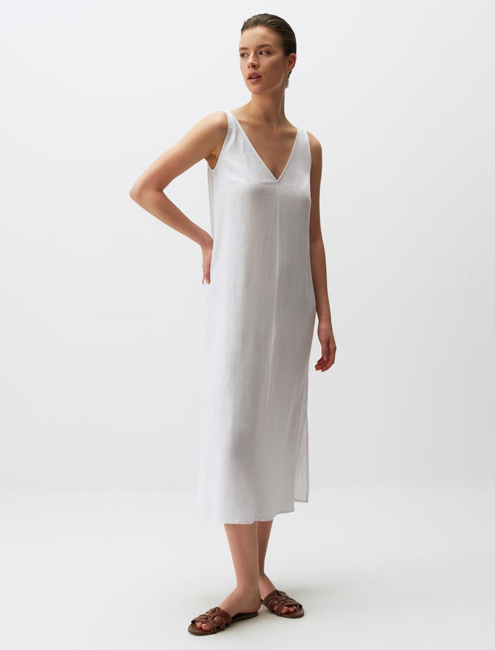 V-Neck Sleeveless-Sleeve Dress - 24SE054010