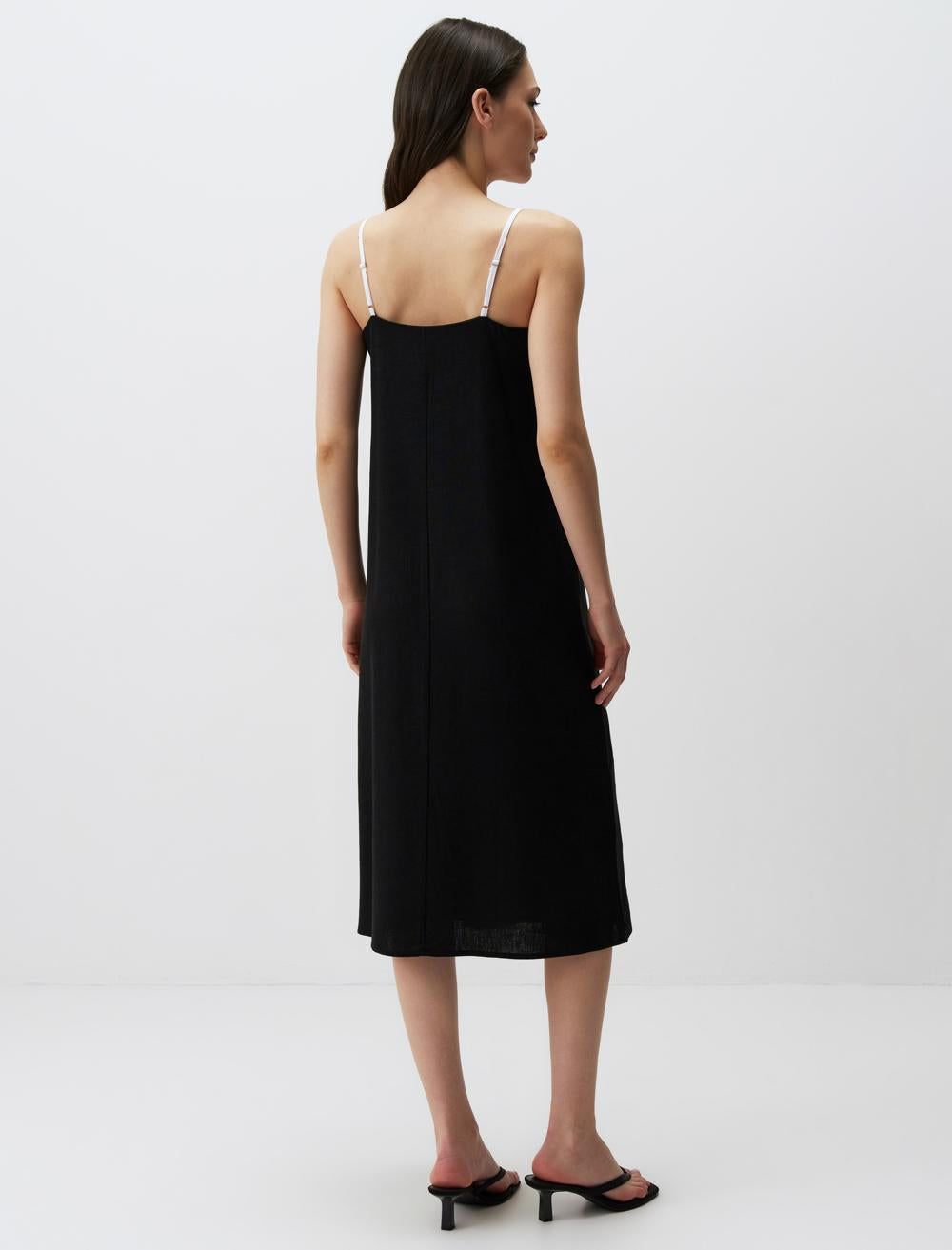Strappy V-Neck Linen Midi Dress - 24SE144007