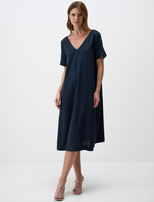 V Neck Relaxed Fit Short Sleeve Midi Dress