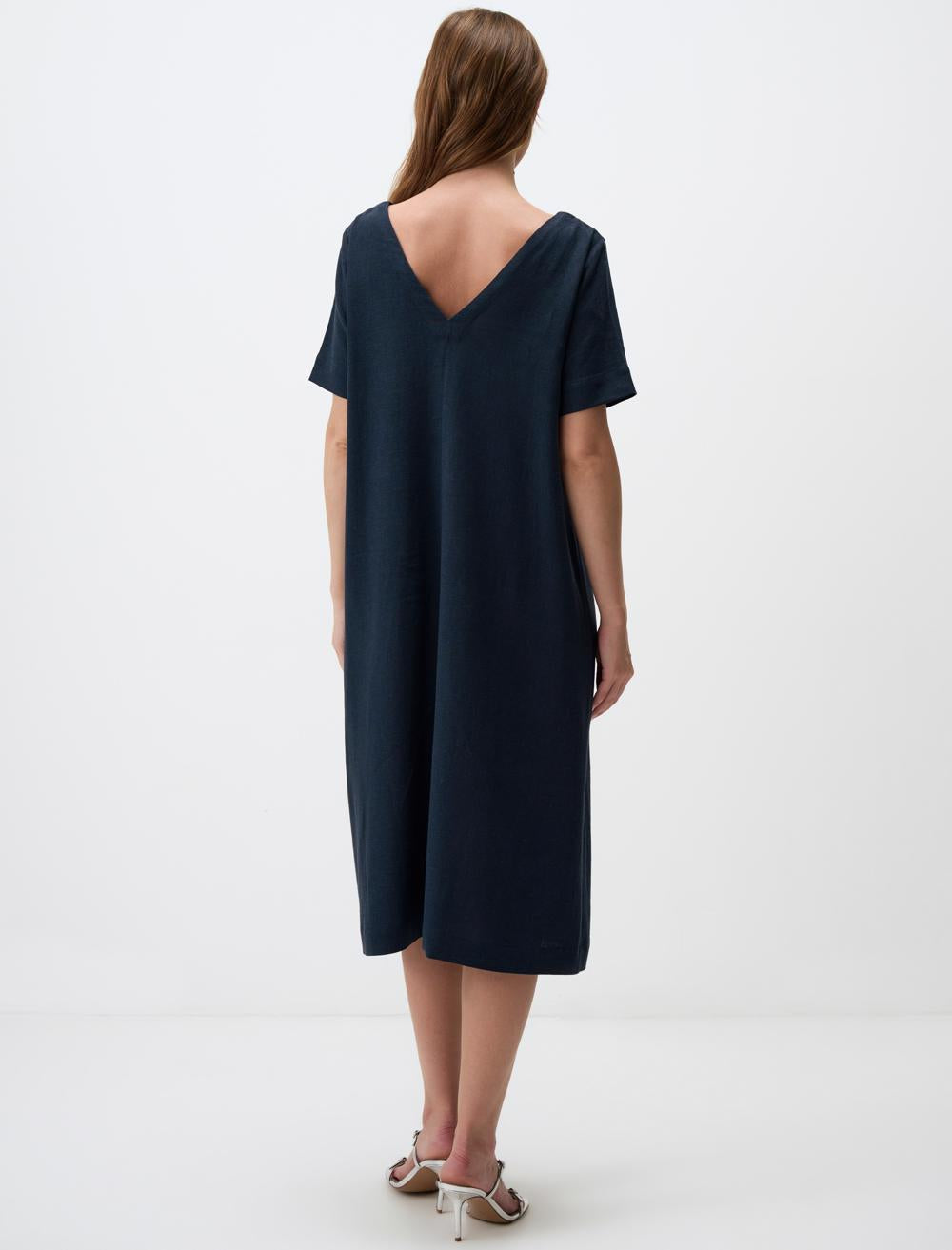 V Neck Relaxed Fit Short Sleeve Midi Dress