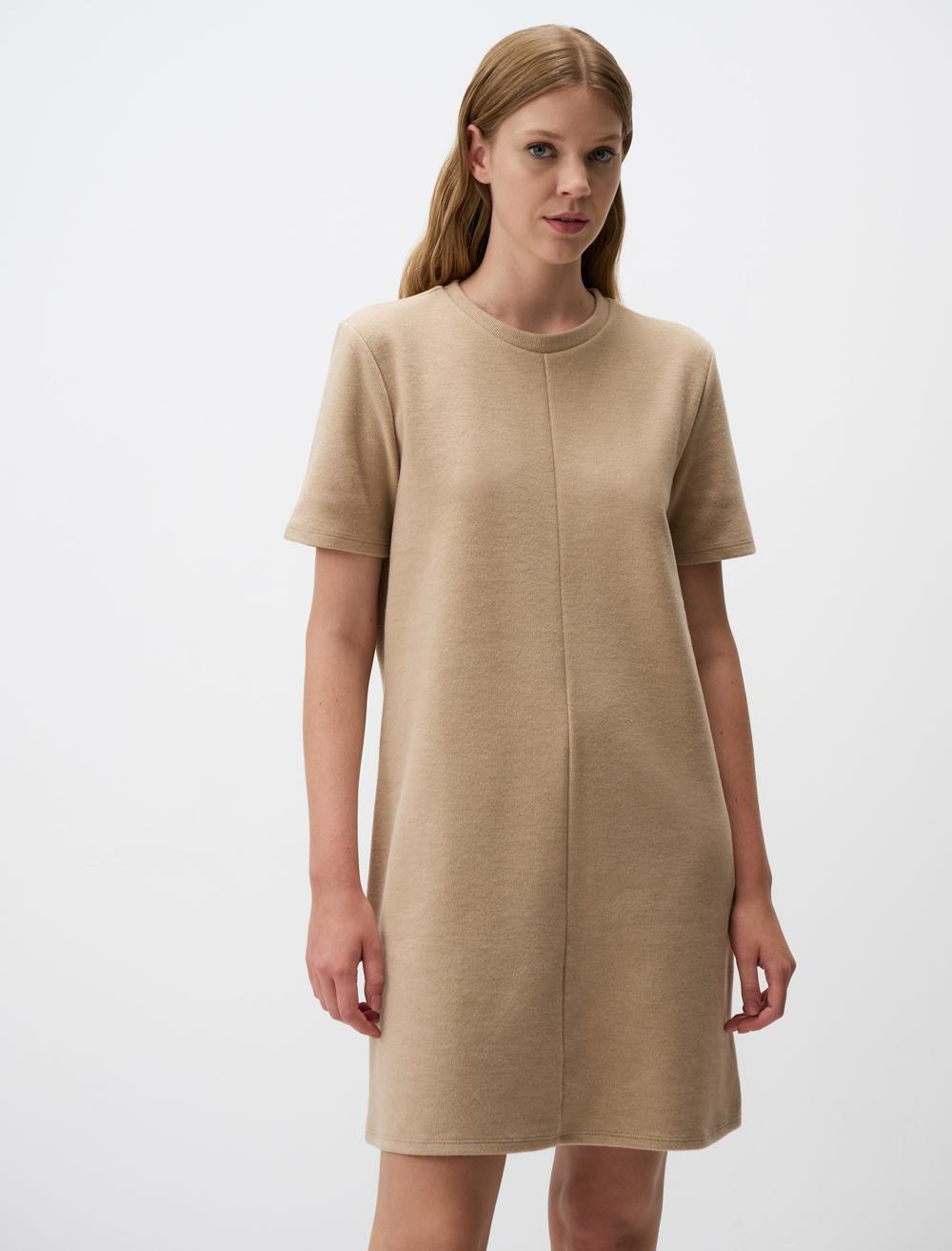 Loose Fit Crew Neck Short-Sleeve Dress - 4WW02131030
