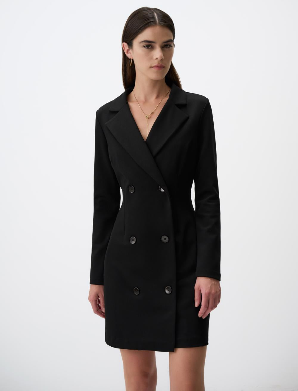 Long Sleeve Double-breasted Neck Knitted Mini Dress