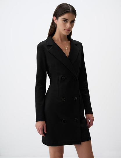 Long Sleeve Double-breasted Neck Knitted Mini Dress