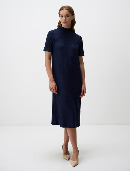 Half Turtleneck Openwork Midi Dress