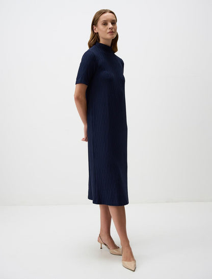 Half Turtleneck Openwork Midi Dress