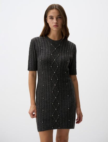 Mini Knitwear Dress with Stone Detail