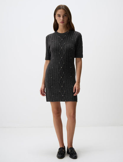 Mini Knitwear Dress with Stone Detail