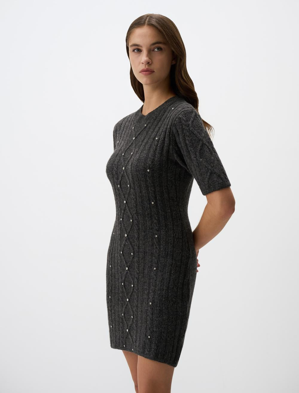 Mini Knitwear Dress with Stone Detail