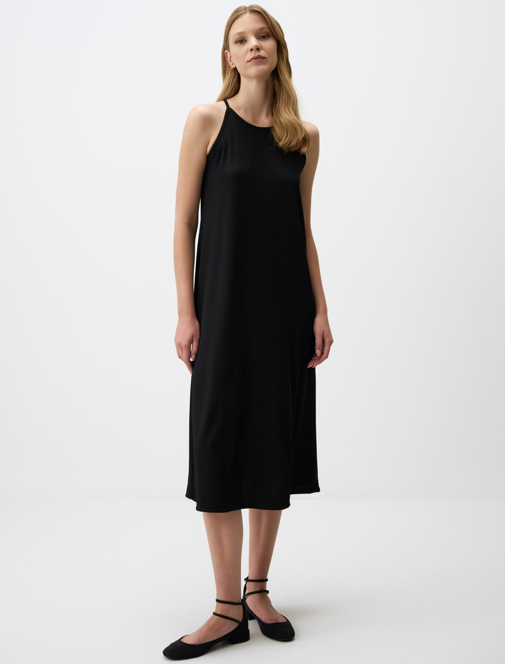 Relaxed Fit Halter Neck Midi Dress with Straps