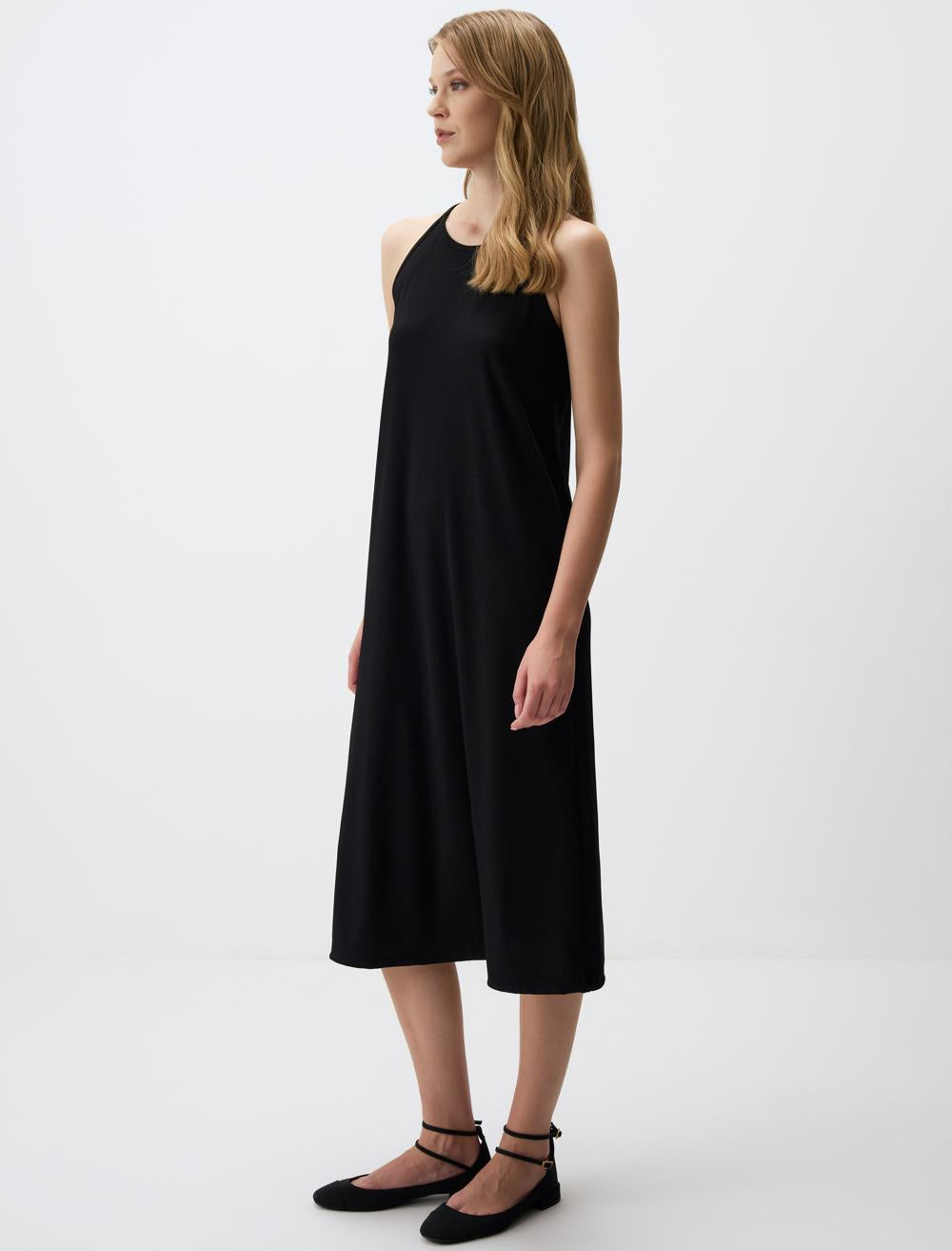 Relaxed Fit Halter Neck Midi Dress with Straps