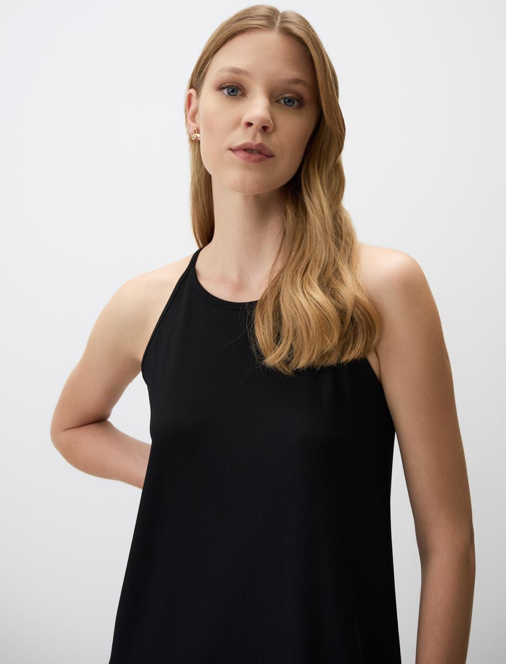 Relaxed Fit Halter Neck Midi Dress with Straps