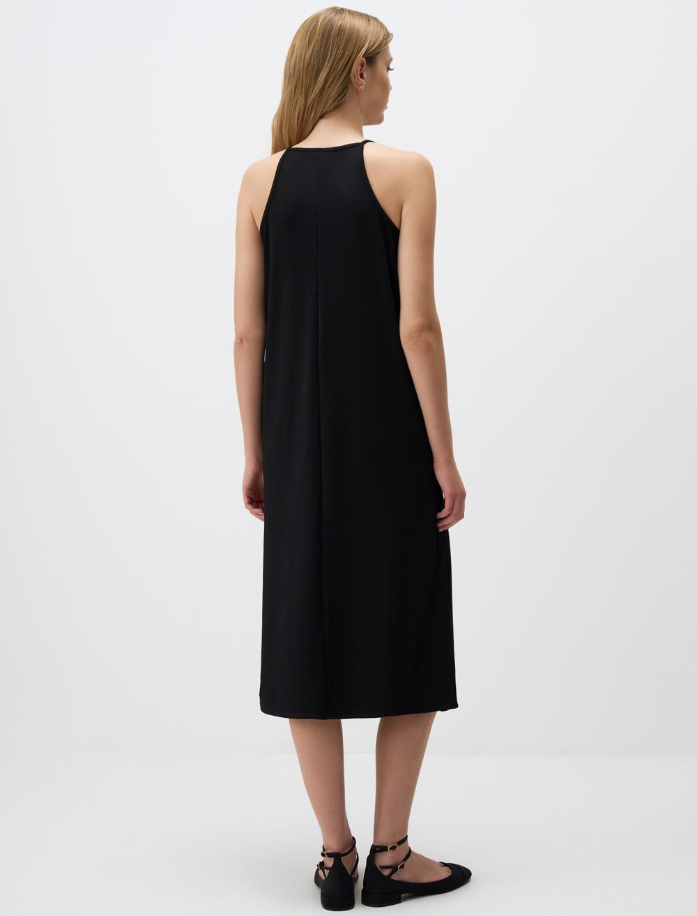 Relaxed Fit Halter Neck Midi Dress with Straps