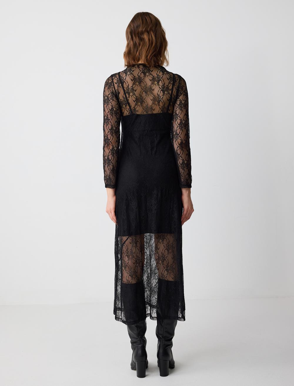 Crew Neck Long-Sleeve Dress - 4WW062707