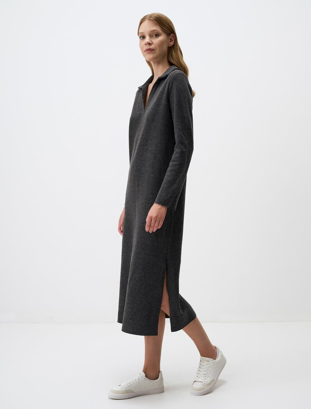 Loose Fit Polo Shirt Long-Sleeve Dress - 4WW131269