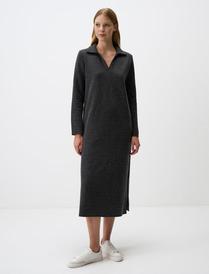 Polo Collar Relaxed Fit Midi Knitted Dress