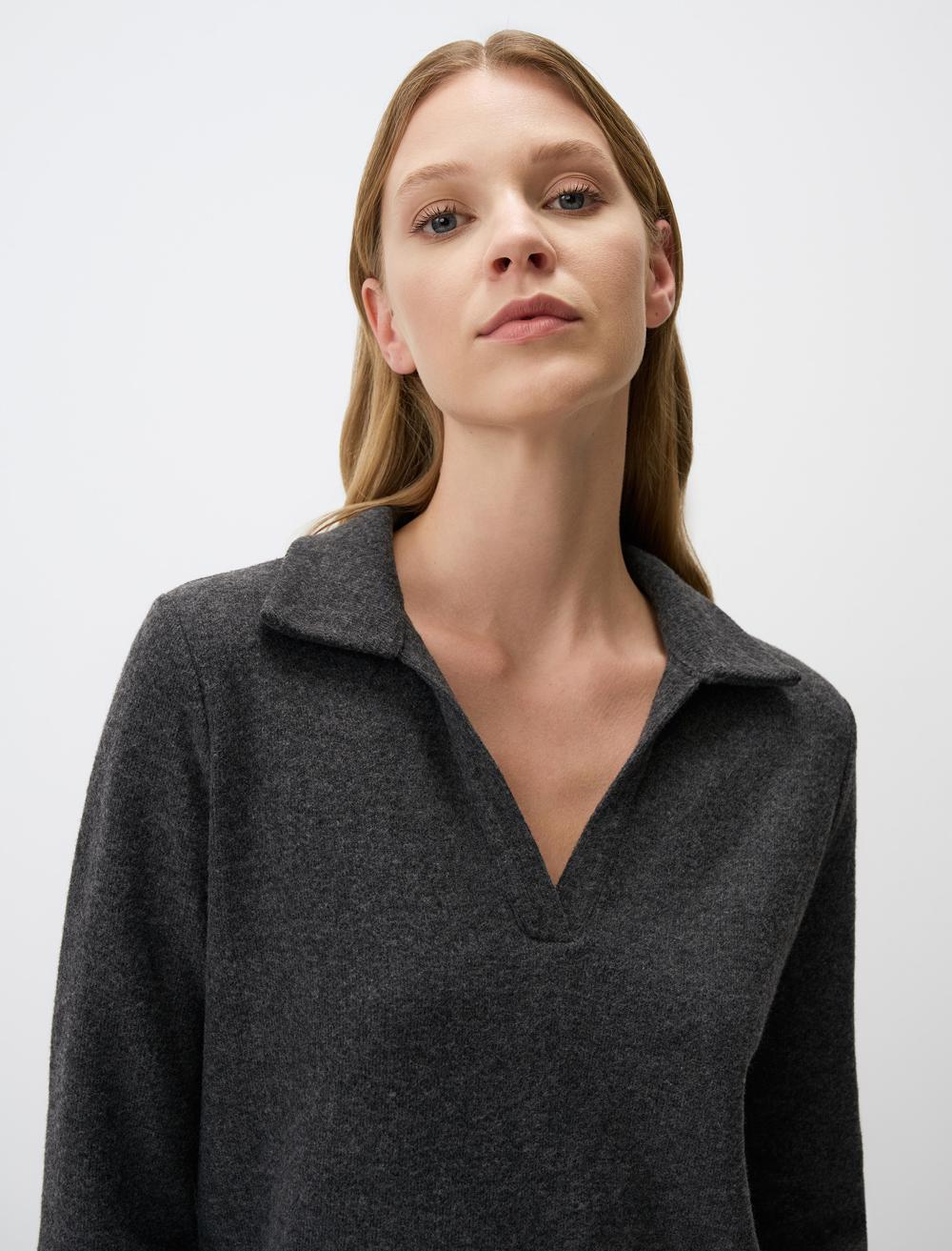 Loose Fit Polo Shirt Long-Sleeve Dress - Grey - 4WW131269972