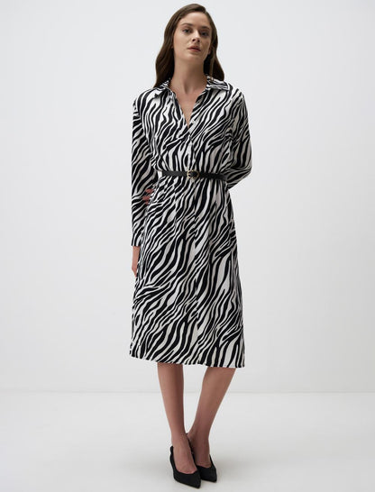 Shirt Collar Long Sleeve Satin Midi Dress