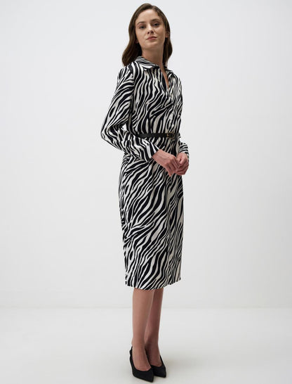 Shirt Collar Long Sleeve Satin Midi Dress